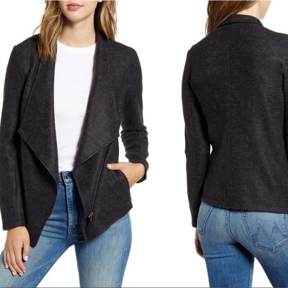 BB DAKOTA Dark Grey Asymmetrical Zip Fleece Moto Jacket Size Medium - Picture 2 of 12